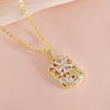 Women's Sweet Copper Flower Geometric Square Pendant Necklace With O Word Chain And Electroplating