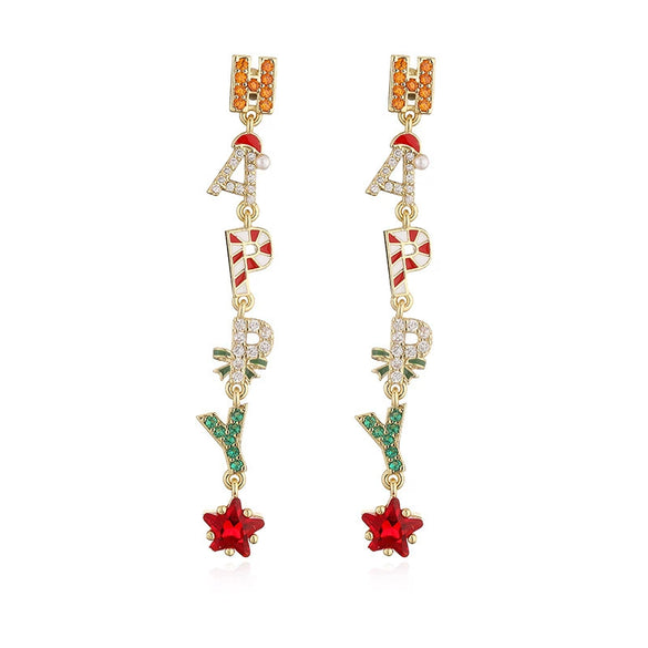 Women's Sweet Copper Strawberry Banana Pineapple And Elk Earrings With Zirconia Accents And Geometric Festive Design