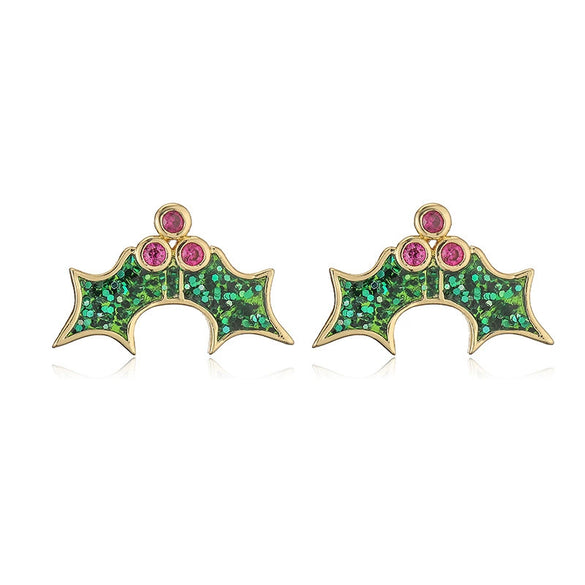 Women's Sweet Copper Strawberry Banana Pineapple And Elk Earrings With Zirconia Accents And Geometric Festive Design