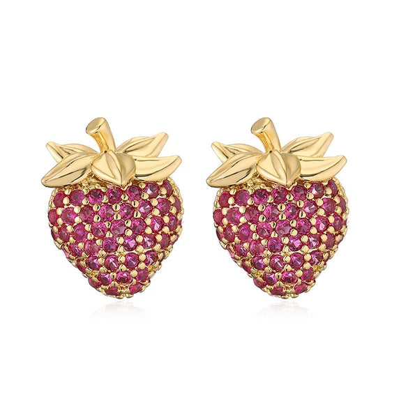 Women's Sweet Copper Strawberry Banana Pineapple And Elk Earrings With Zirconia Accents And Geometric Festive Design