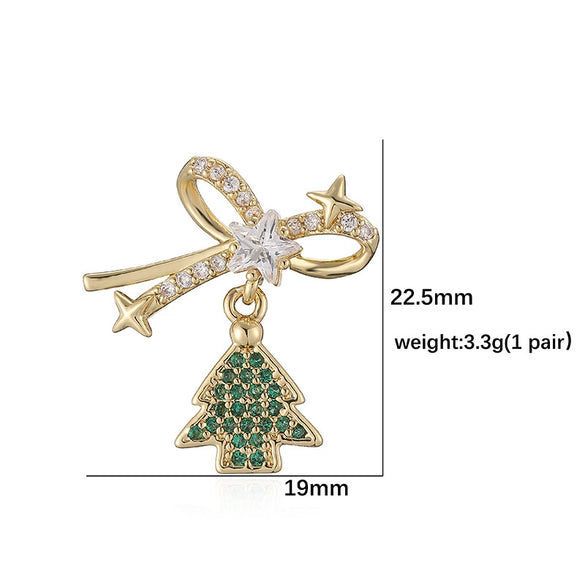 Women's Sweet Copper Zircon Inlay Christmas Earrings With Tree Snowman Gift Stocking And Snow Hat Designs