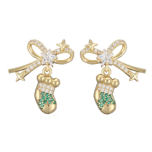 Women's Sweet Copper Zircon Inlay Christmas Earrings With Tree Snowman Gift Stocking And Snow Hat Designs
