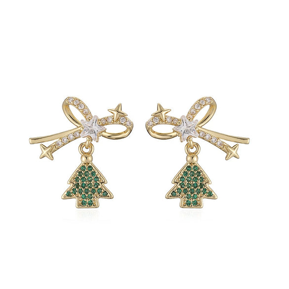 Women's Sweet Copper Zircon Inlay Christmas Earrings With Tree Snowman Gift Stocking And Snow Hat Designs