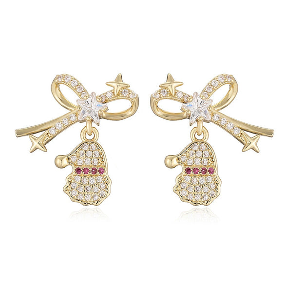 Women's Sweet Copper Zircon Inlay Christmas Earrings With Tree Snowman Gift Stocking And Snow Hat Designs