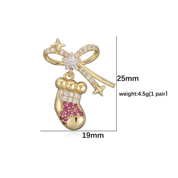 Women's Sweet Copper Zircon Inlay Christmas Earrings With Tree Snowman Gift Stocking And Snow Hat Designs