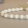 Women's Sweet Flower Shape Pearl Chain Belt Handmade Beaded Metal Dress Waist Chain