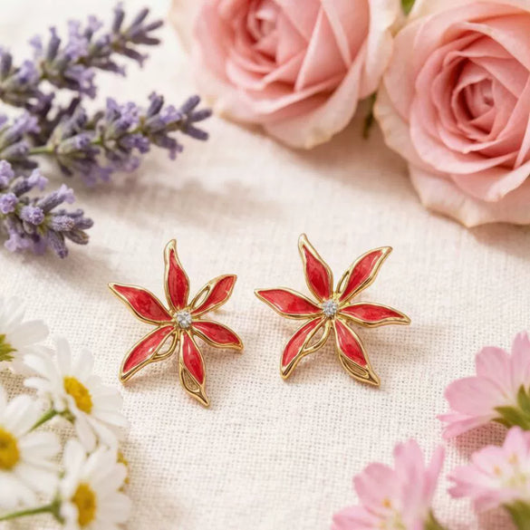 Women's Sweet Flower Stud Earrings With Dripping Oil Finish Alloy Design And Steel Needles