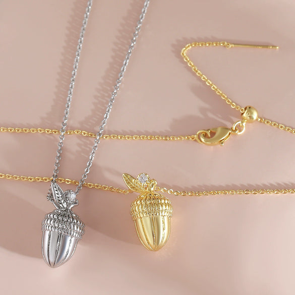 Women's Sweet Fruit Food Style Copper Goldplated O Word Chain Hazelnut Pine Cone Pendant Necklace Jewelry