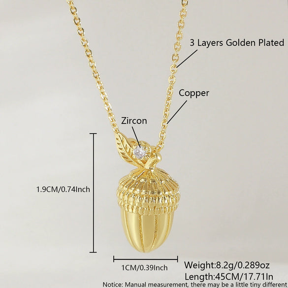 Women's Sweet Fruit Food Style Copper Goldplated O Word Chain Hazelnut Pine Cone Pendant Necklace Jewelry
