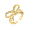 Women's Sweet Geometric Copper 18K Gold Plated Zircon Bow Open Micropaved Ring
