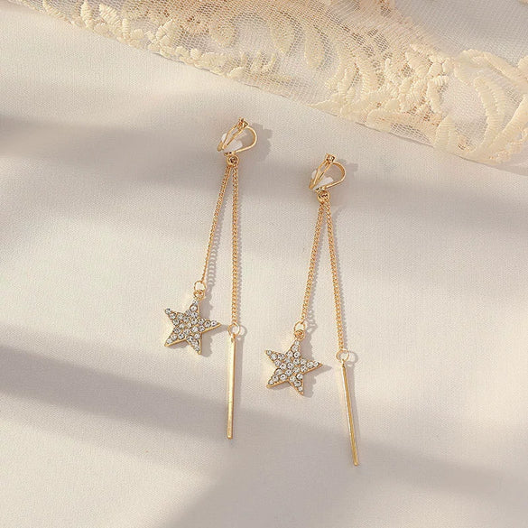 Women's Sweet Geometric Ear Clip Earrings Alloy Silver Plated Gold Plated Simple Long Electroplated Ear Jewelry