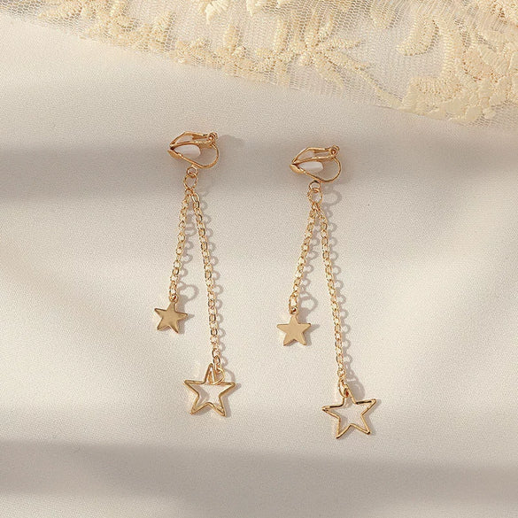 Women's Sweet Geometric Ear Clip Earrings Alloy Silver Plated Gold Plated Simple Long Electroplated Ear Jewelry
