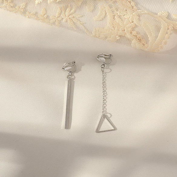 Women's Sweet Geometric Ear Clip Earrings Alloy Silver Plated Gold Plated Simple Long Electroplated Ear Jewelry