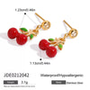 Women's Sweet Geometric Stainless Steel Cherry Earrings With Electroplating