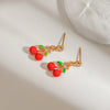 Women's Sweet Geometric Stainless Steel Cherry Earrings With Electroplating