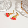 Women's Sweet Geometric Stainless Steel Cherry Earrings With Electroplating
