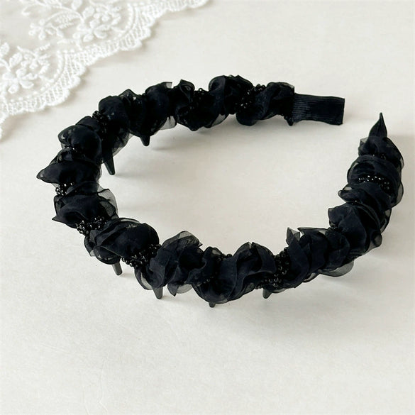 Women's Sweet Handmade Mixed Materials Mesh Pleated Beads Hair Hoop Headband