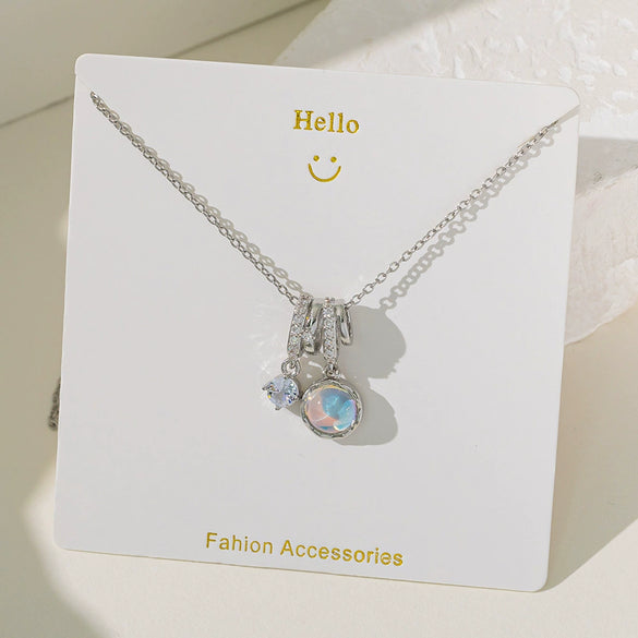 Women's Sweet Heart Shape Copper And Titanium Steel Pendant Necklace With Electroplating And Aurora Flash Color Zircon