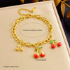Women's Sweet Mori Cherry Love Lock Pendant Allmatch Highend Stainless Steel Goldplated Fruitshaped Bracelet For Summer