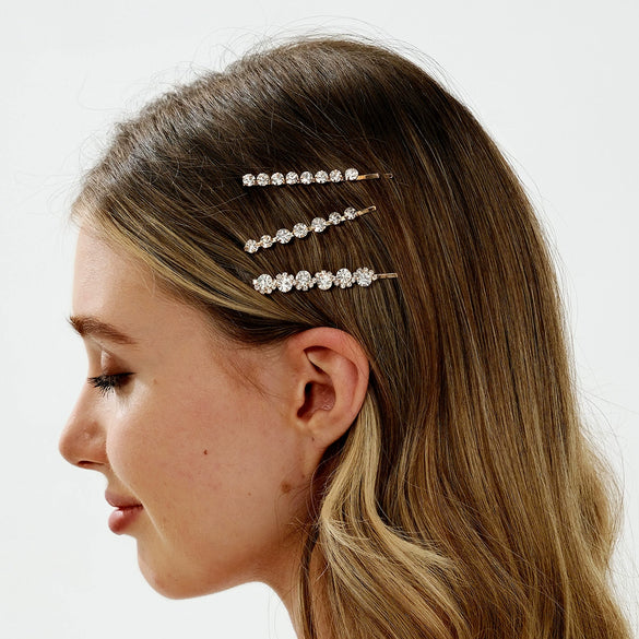 Women's Sweet Rhinestone Word Clip Hairpin Goldtone Metal Side Hair Clip With Diamond Embellishment Individually Wrapped