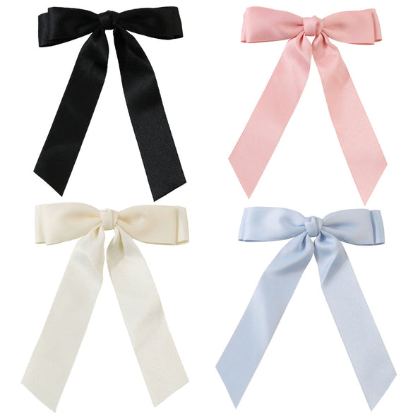 Women's Sweet Ribbon Bow Spring Clip Hairpin Handmade Cloth Hair Accessory