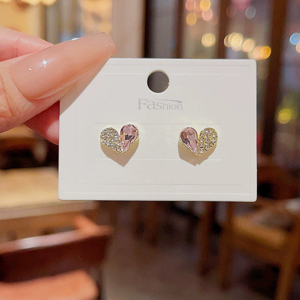 Women's Sweet Style Alloy Heart Pattern Diamond Design Earrings