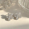 Women's Sweet Style Flower Earrings With Zircon Inlay Metal Floral Studs With Copper Ear Needles