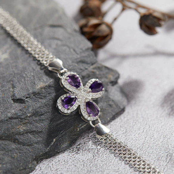 Women's Sweet Style S925 Sterling Silver Inlaid Crystal Four Leaf Flower Stud Earrings