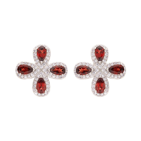 Women's Sweet Style S925 Sterling Silver Inlaid Crystal Four Leaf Flower Stud Earrings
