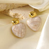 Women's Sweet Style Stainless Steel Enamel Heart Earrings With Electroplated Geometric Design