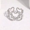 Women's Sweet Style Stainless Steel Open Ring With Heart Shape Hollow Out Design And Electroplated Gold Tone Finish