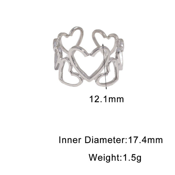Women's Sweet Style Stainless Steel Open Ring With Heart Shape Hollow Out Design And Electroplated Gold Tone Finish