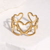 Women's Sweet Style Stainless Steel Open Ring With Heart Shape Hollow Out Design And Electroplated Gold Tone Finish