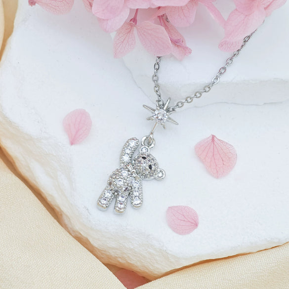 Women's Sweet Style Titanium Steel And Copper Necklace With Cute Bear Pendant Real Gold Plated For Allmatch Fashion