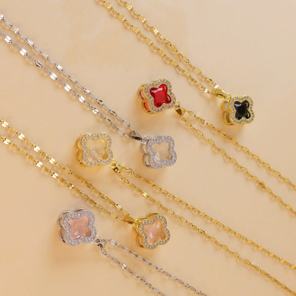 Women's Sweet Style Titanium Steel And Copper Necklace With Fourleaf Clover Pattern And Real Gold Plating Treatment