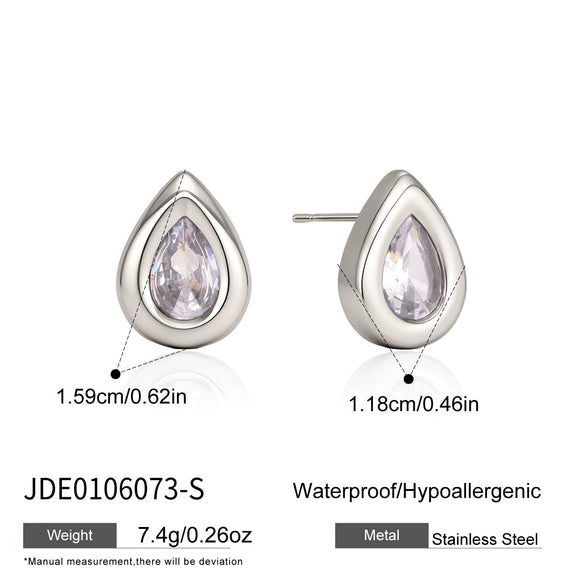 Women's Teardrop Geometric Zircon Earrings In Stainless Steel With Titanium Steel Posts And Pvd Gold Plating