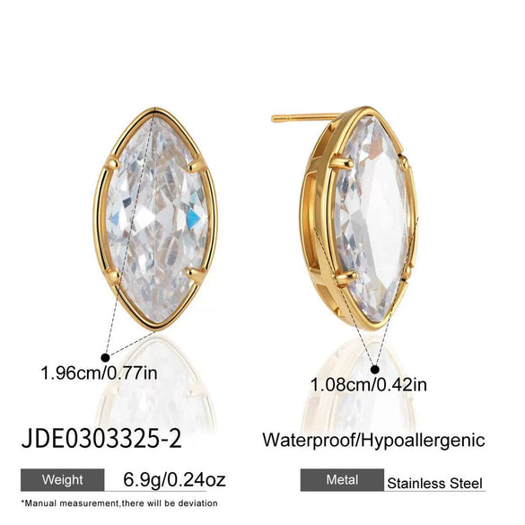 Women's Teardrop Geometric Zircon Earrings In Stainless Steel With Titanium Steel Posts And Pvd Gold Plating