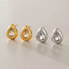 Women's Teardrop Geometric Zircon Earrings In Stainless Steel With Titanium Steel Posts And Pvd Gold Plating
