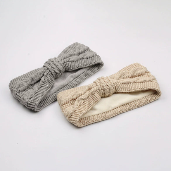 Women's Thickened Velvet Wool Bow Headband Earwarming Autumn Winter Hair Accessory