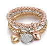 Women's Three Color Alloy Bracelet Set With Rhinestone Heart Pendant Elastic Chain Personality Style Jewelry