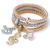 Women's Three Color Alloy Bracelet Set With Rhinestone Heart Pendant Elastic Chain Personality Style Jewelry