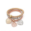 Women's Three Color Alloy Bracelet Set With Rhinestone Heart Pendant Elastic Chain Personality Style Jewelry