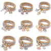 Women's Three Color Alloy Bracelet Set With Rhinestone Heart Pendant Elastic Chain Personality Style Jewelry