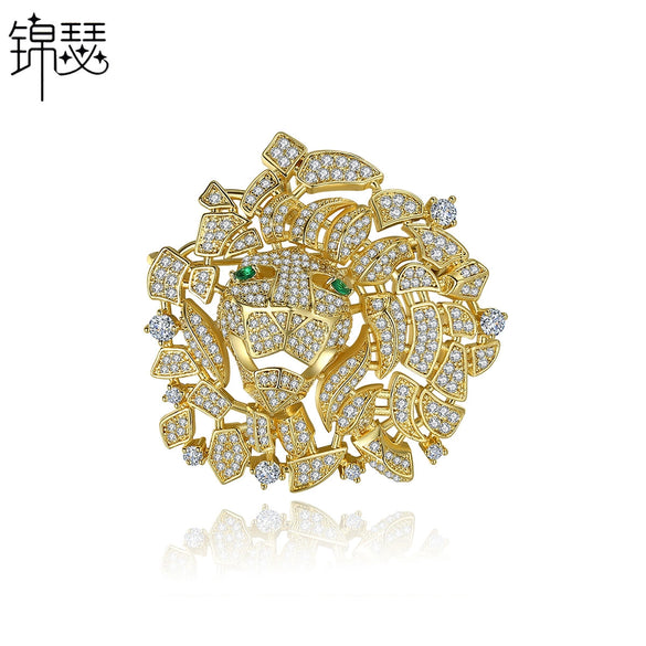 Women's Three Dimensional Lion Brooch Electroplated Copper Cartoon Animal Jewelry Accessory For Clothing Wholesale Fashion Gift