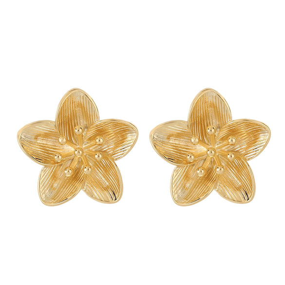 Women's Three Dimensional Metallic Floral Earrings With Eco Friendly Electroplated Finish Elegant Botanical Jewelry For Everyday Wear