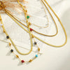 Women's Three Layer Stainless Steel Necklace With Natural Stone Pearls Geometric Design And 18K Vacuum Plated Finish