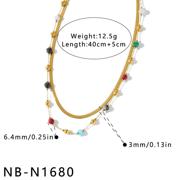 Women's Three Layer Stainless Steel Necklace With Natural Stone Pearls Geometric Design And 18K Vacuum Plated Finish