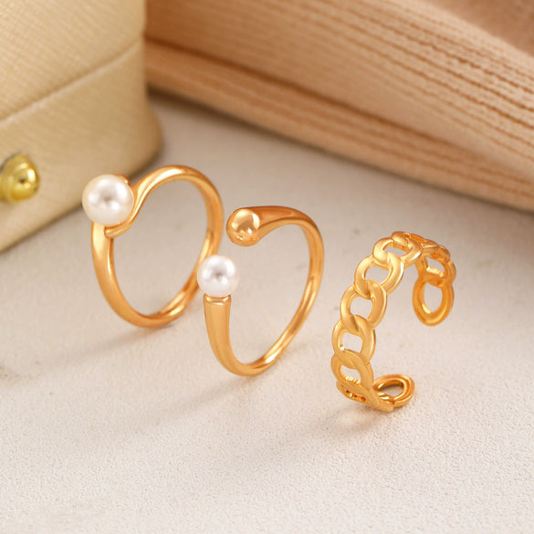 Women's Three Piece Ring Set Copper Geometric Electroplated Jewelry