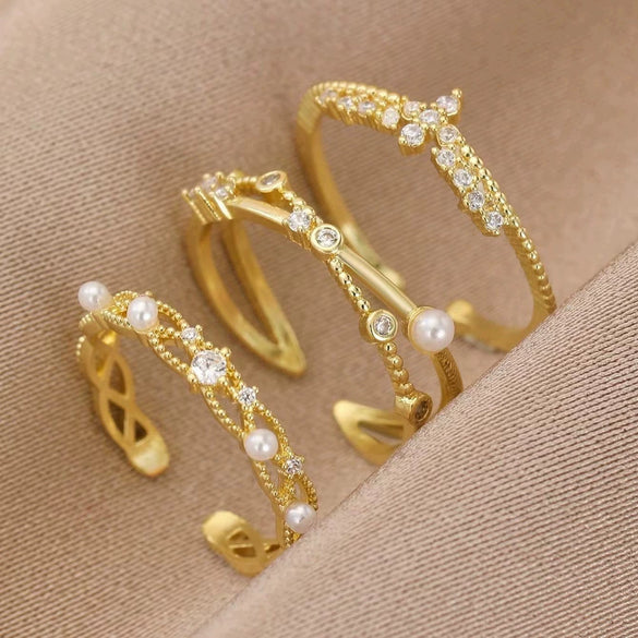 Women's Three Piece Ring Set Copper Geometric Electroplated Jewelry