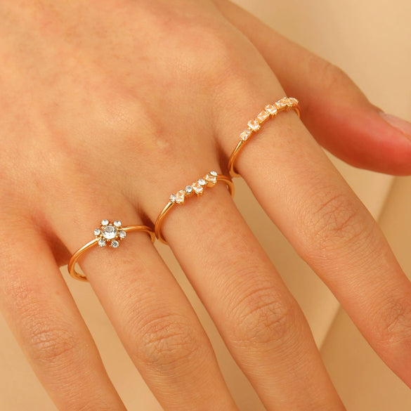 Women's Three Piece Ring Set Copper Geometric Electroplated Jewelry